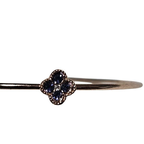 Elegant Gold Tone Open Bangle Cuff Bracelet Blue Gem Flower Accent Jewelry Women - Picture 3 of 4
